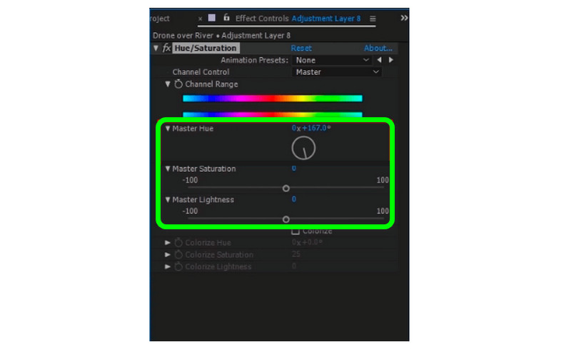 マスターヒューと彩度の調整