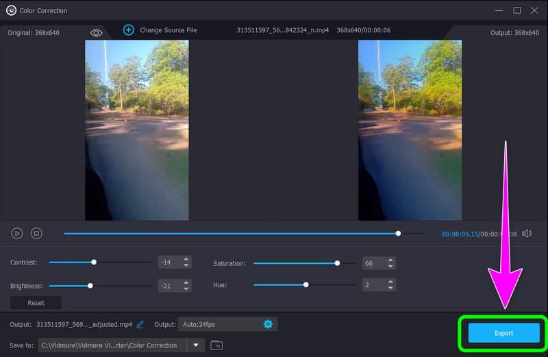 カラー補正 書き出し クリック