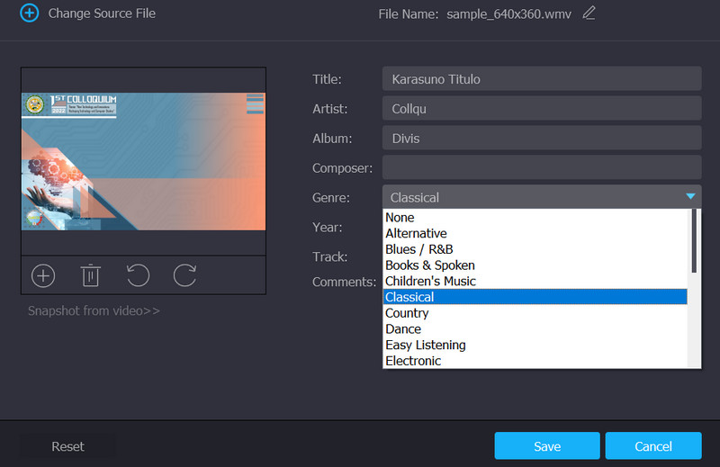 メタデータを編集して保存