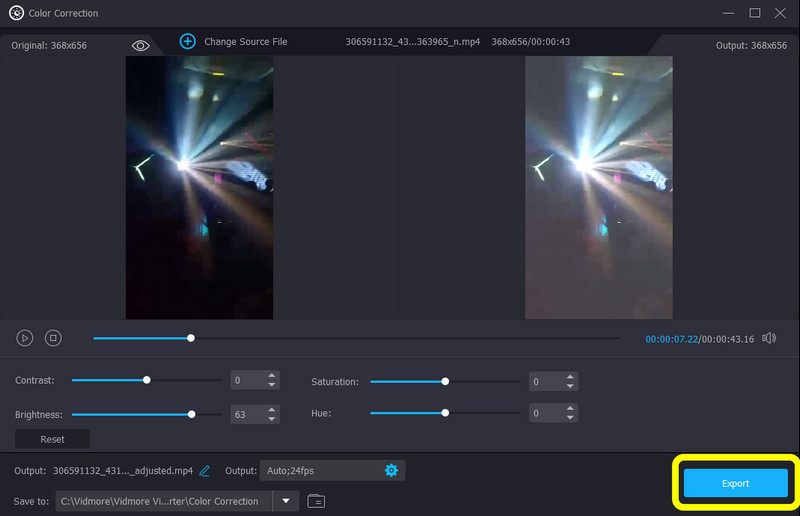 明るくした動画を書き出し