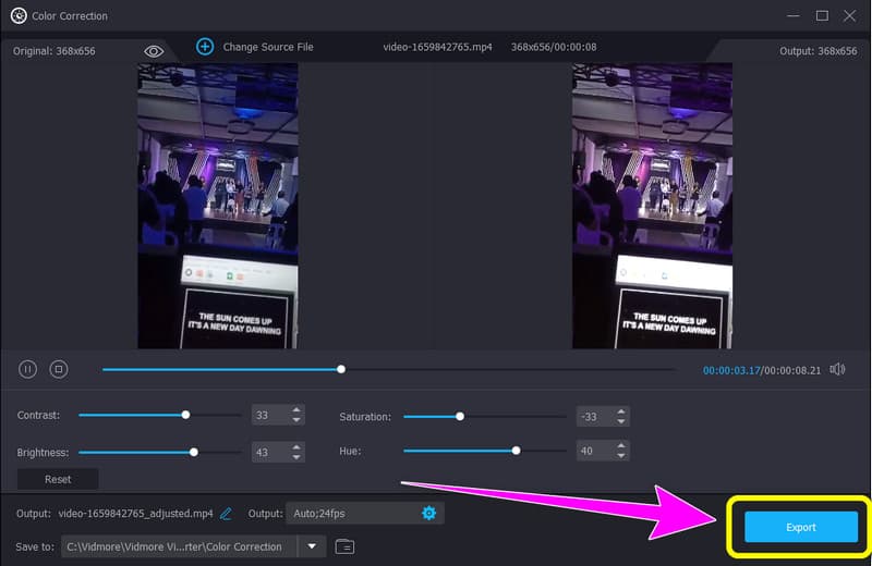 色補正後［書き出し］をクリック