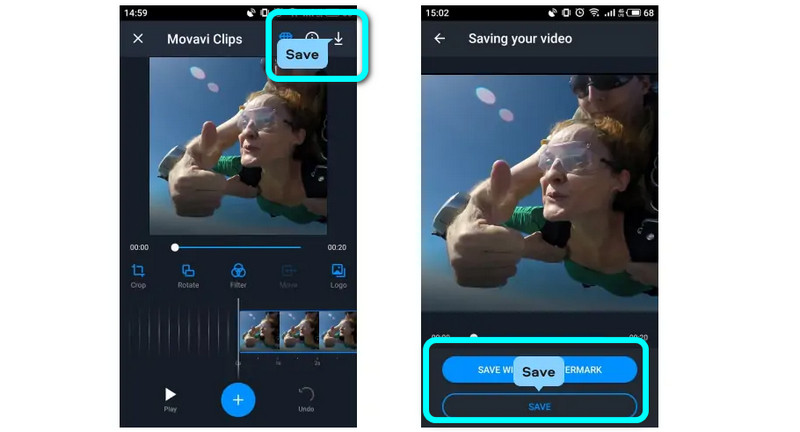Movavi「保存」ボタンクリック