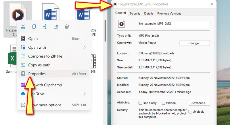 プロパティメニューを開く