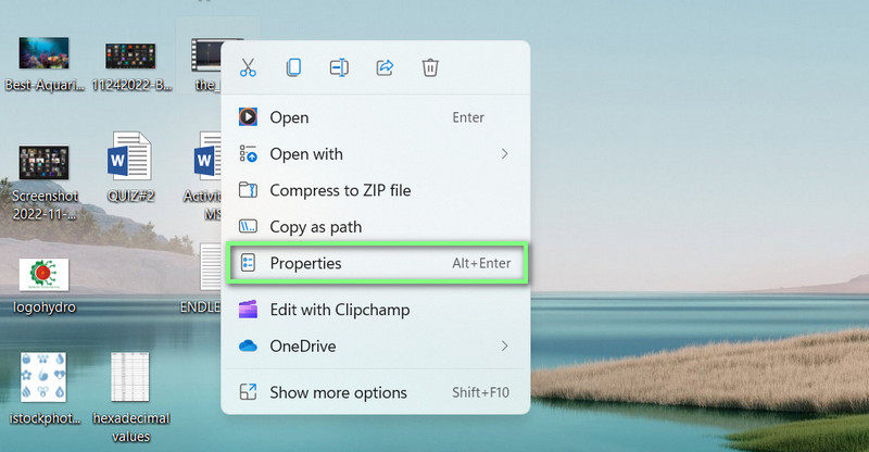 プロパティメニュー