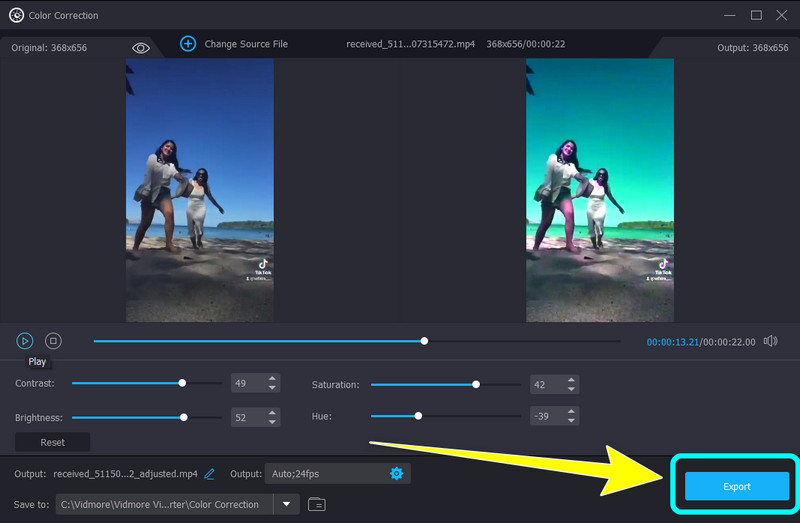  保存するために Export を選択