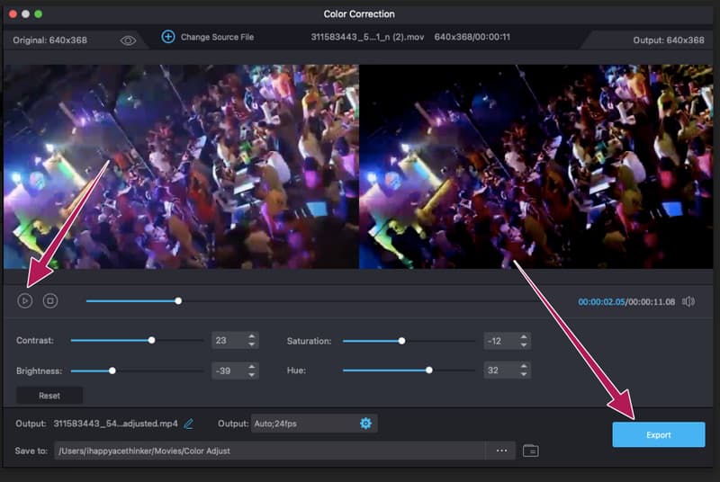 Vidmore カラーコレクター書き出し