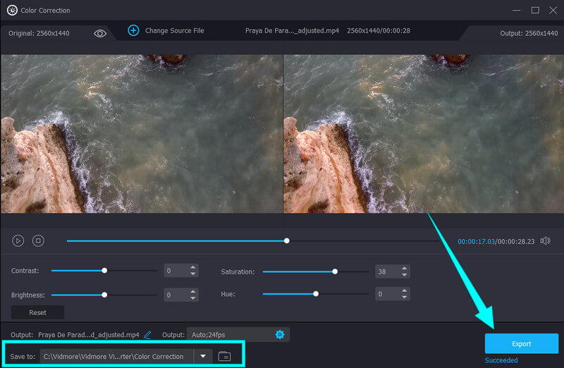 Vidmore 彩度調整した動画を書き出し