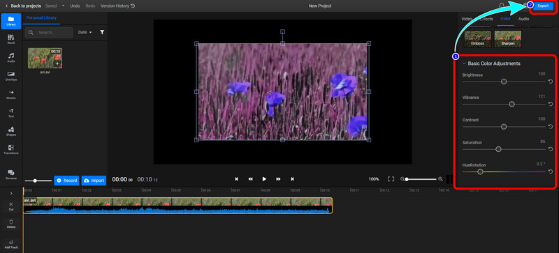 色相変更後にエクスポートをクリック
