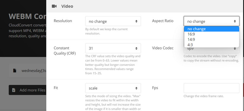 CloudConvert インターフェース