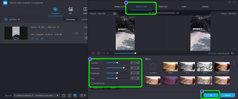 エフェクトフィルターで色相・彩度を調整