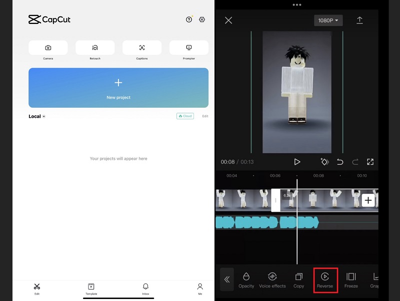 CapCut で動画を逆再生