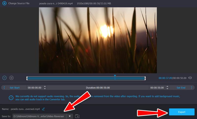 逆再生した動画を書き出し