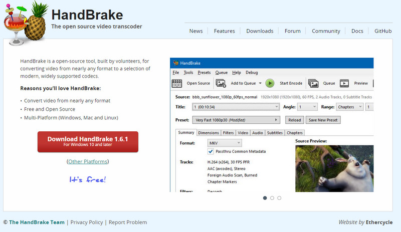 HandBrake 動画解像度コンバーター
