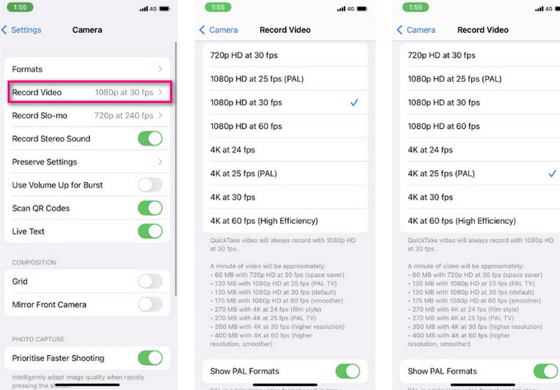 設定から動画の画質を向上させる