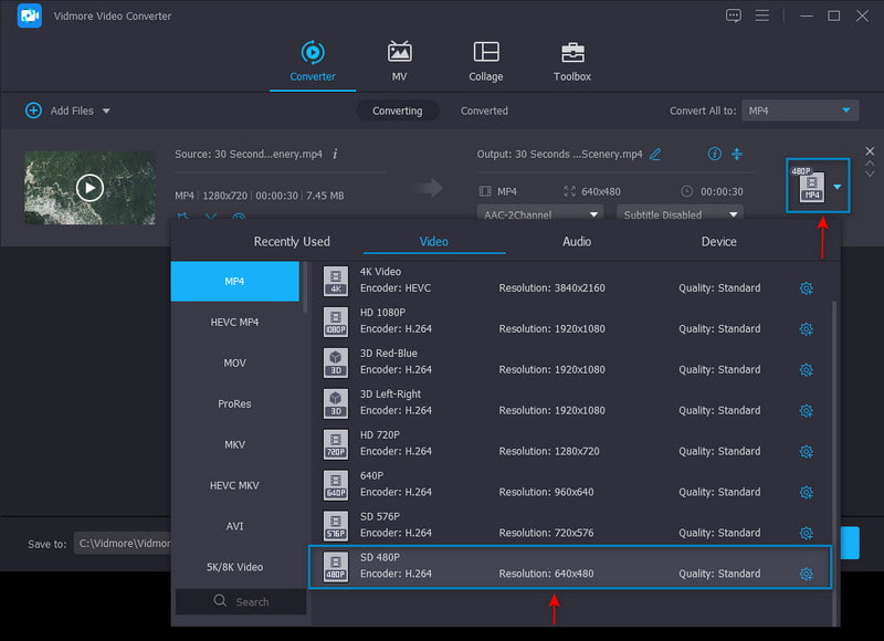 動画形式と解像度を選択