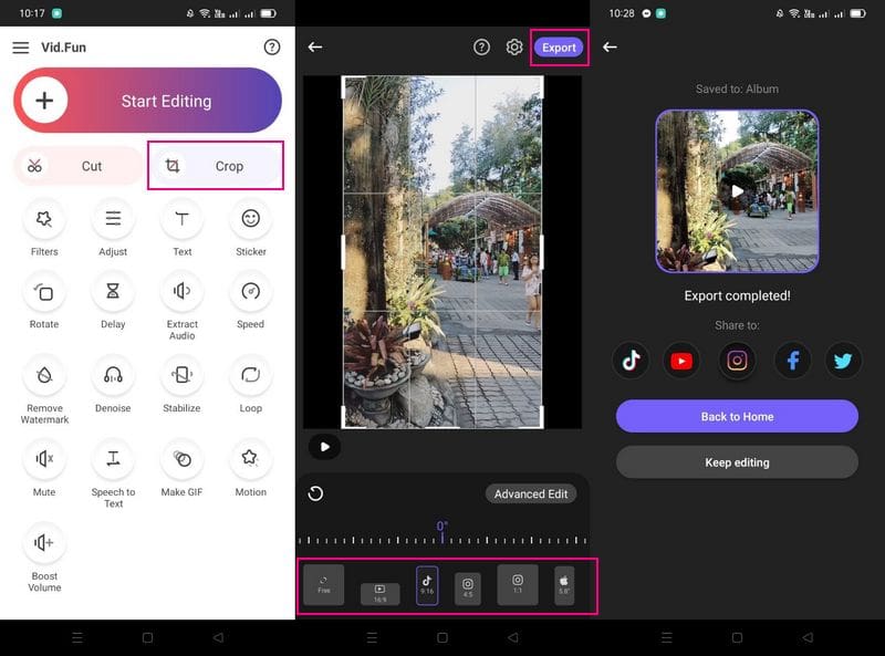 VidFunを使ってTikTok用動画をクロップする方法