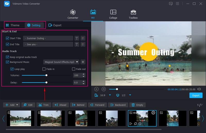 テーマテキストと音楽を追加する