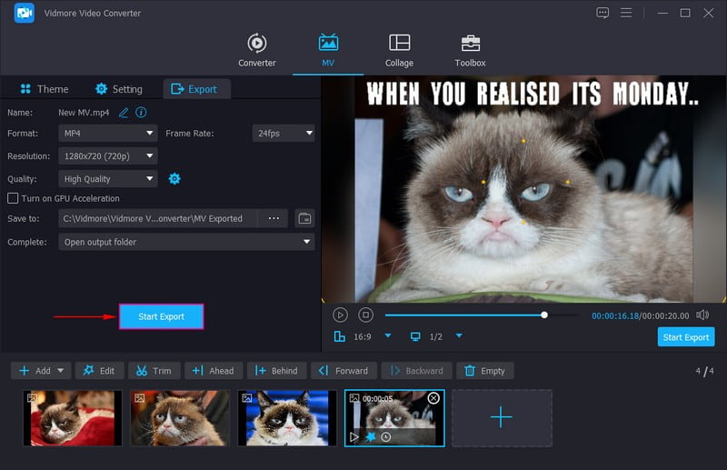 作成した動画ミームを書き出し