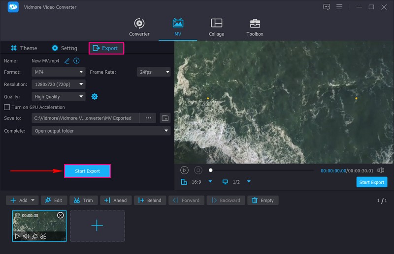 ［書き出し開始］をクリックして動画を保存する