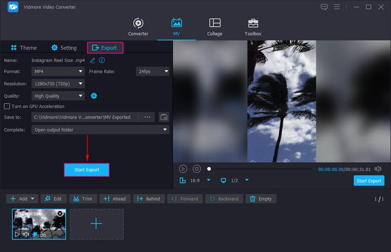 ［エクスポート］ボタンをクリックして動画設定を調整