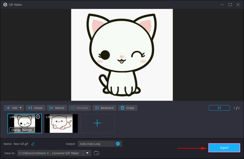 書き出しボタンをクリックして GIF を保存