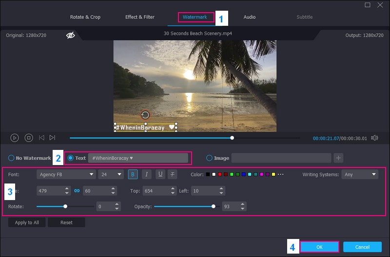 ［ウォーターマーク］に進みテキストを入力