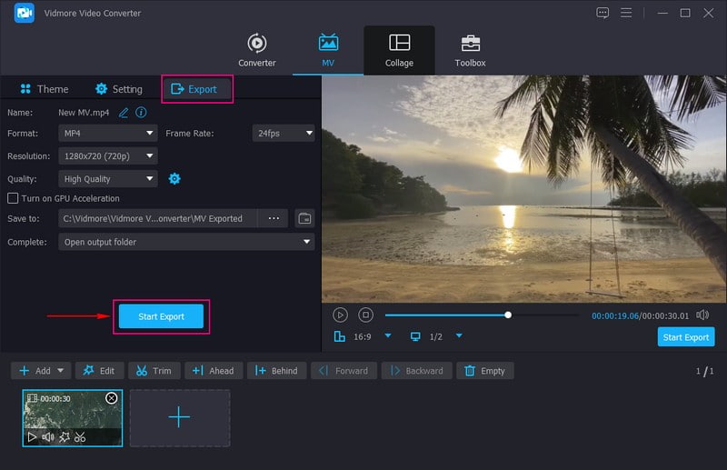 「書き出し」ボタンを押して動画設定を変更する