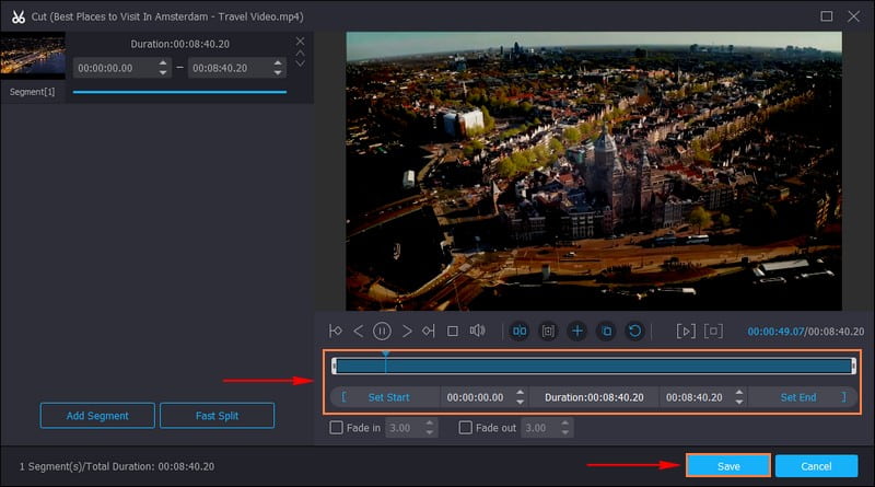 「トリム」ボタンをクリックします。