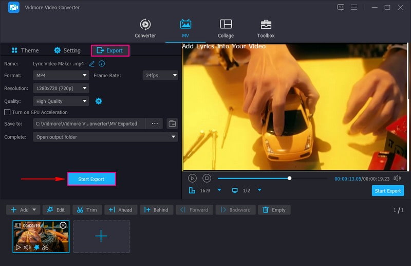 エクスポートのオプションに進む