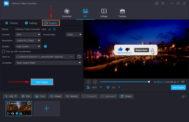 「書き出し開始」ボタンをクリックします。
