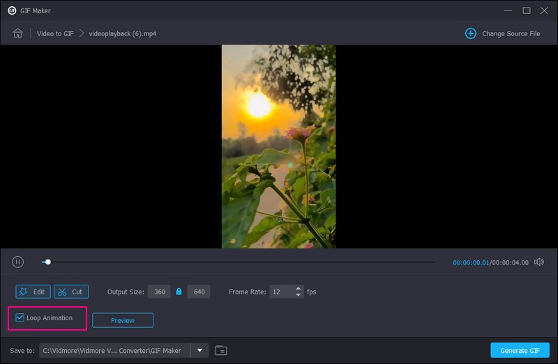 ループアニメーションにチェックマークを入れる