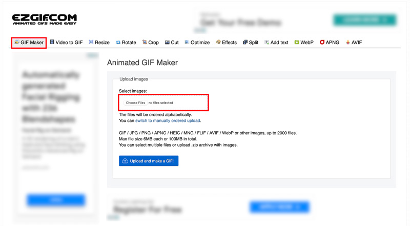 オンライン GIF 結合ツール EZGIF