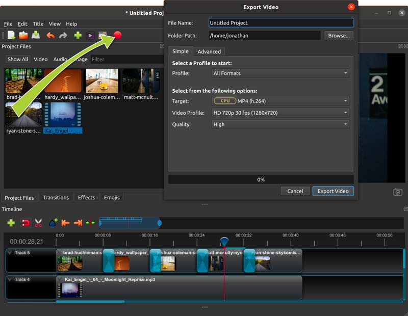 OpenShot Video Editor の書き出し