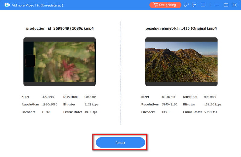 修復ボタンをクリック