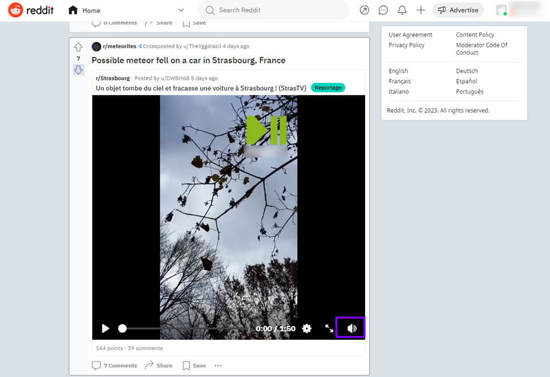 Reddit で動画をミュート解除する