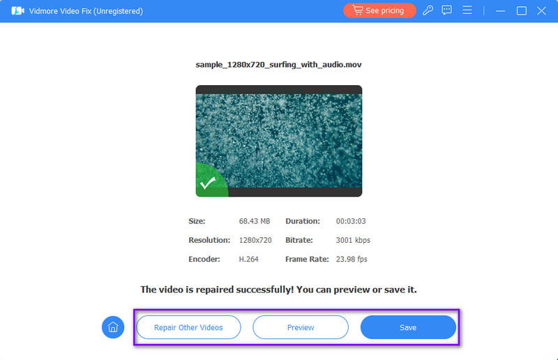 プレビューを保存する／さらに動画を修復