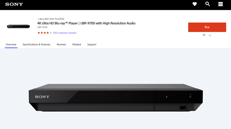 Sony 4K Blu-rayプレーヤー UBP-X700