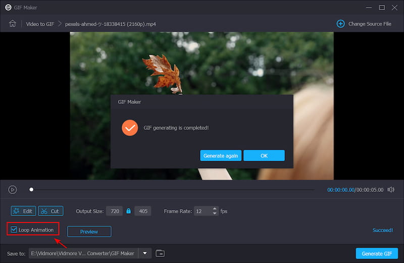 ループアニメーションにチェックを入れる