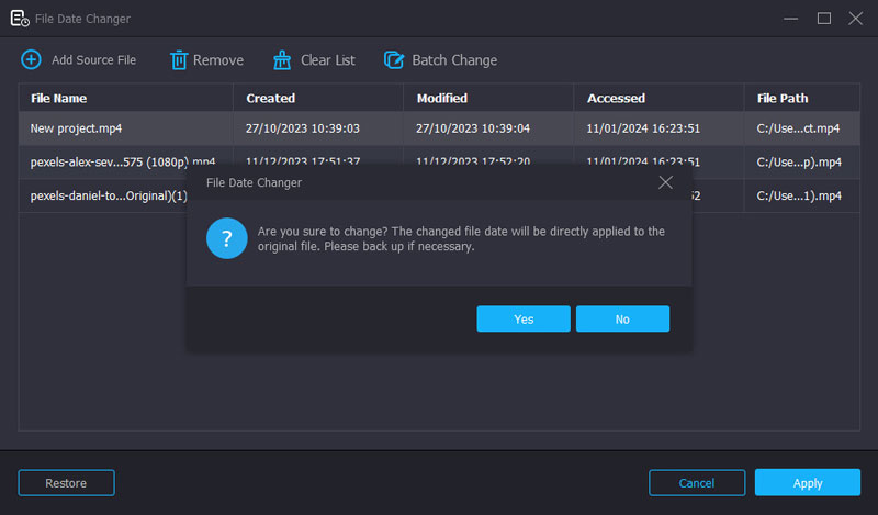 ファイル日付を変更