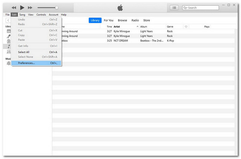 iTunes 編集メニュー 環境設定