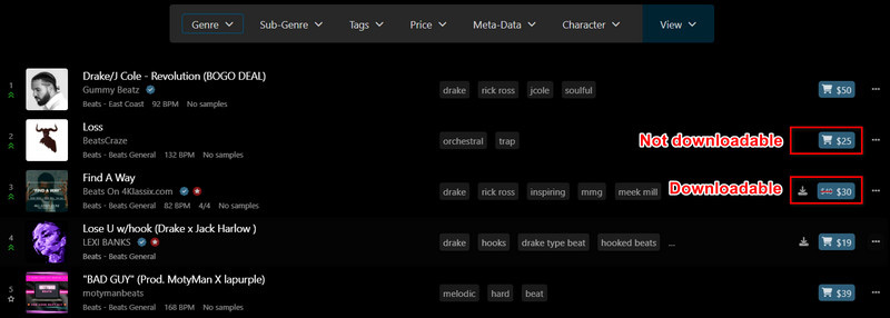 SoundClick 楽曲のダウンロード可否