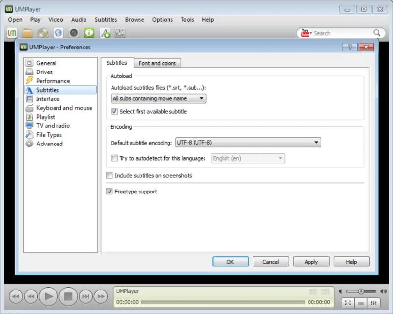 UMPlayer 設定ウィンドウ