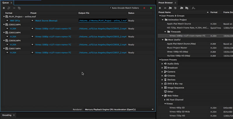 Adobe Media Encoder 書き出し
