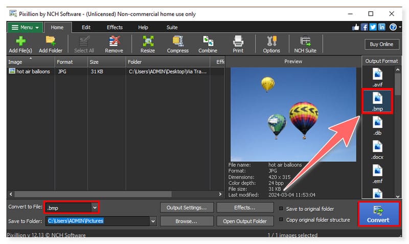Pixillion Image BMP コンバーター