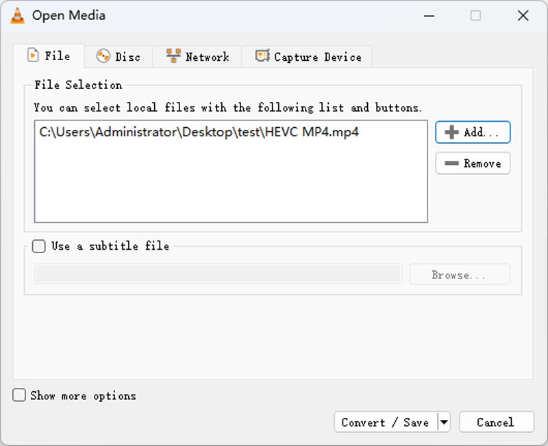 VLC ファイル追加