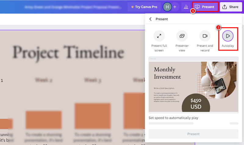 Canvaのスライドショーループ再生機能