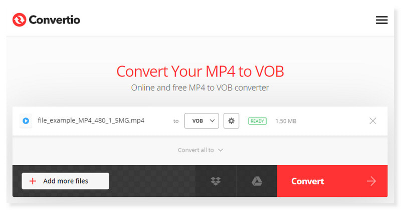 Convertio MP4 から VOB へのコンバーター