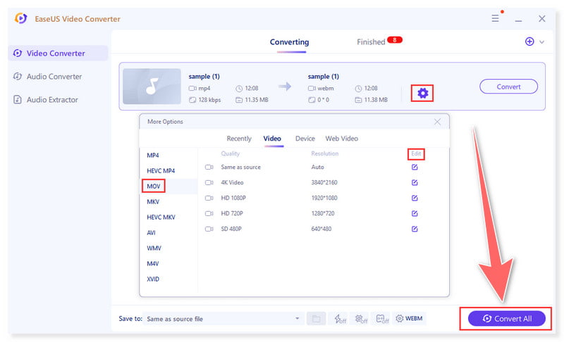 EaseUS ですべてを MOV に変換