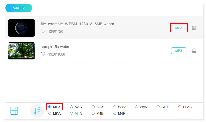 Vidmore オンライン MP3 形式を選択