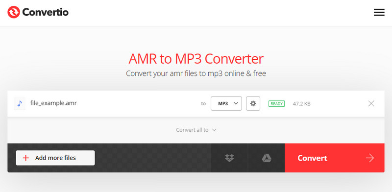 Convertio オンライン AMR MP3 変換